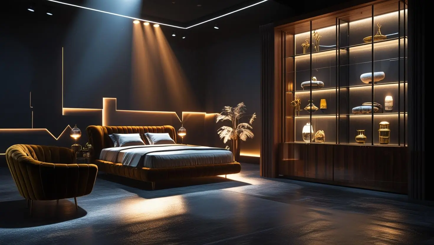 _Dark moody showroom interior with dramatic spotlight lighting hiCinematic s