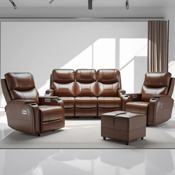 Premium Leather Recliner Sofa Set with Ottoman (3+1+1)