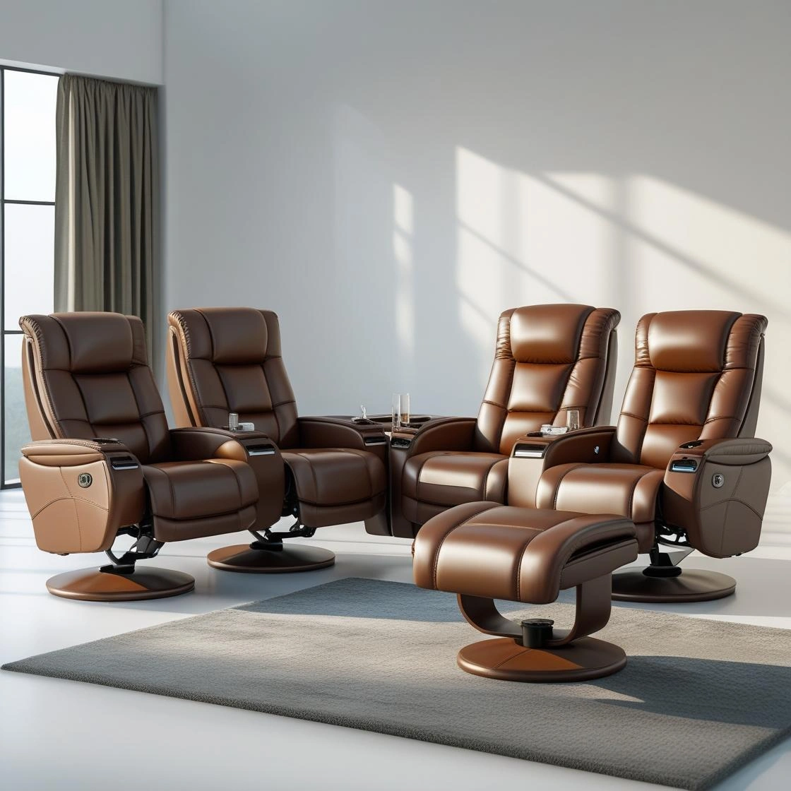 _Professional product photography_ Premium brown leather recliner sofa set (3+1+1) with Premium Leather Recliner Sofa Set with Ottoman (3+1+1) - Image 4